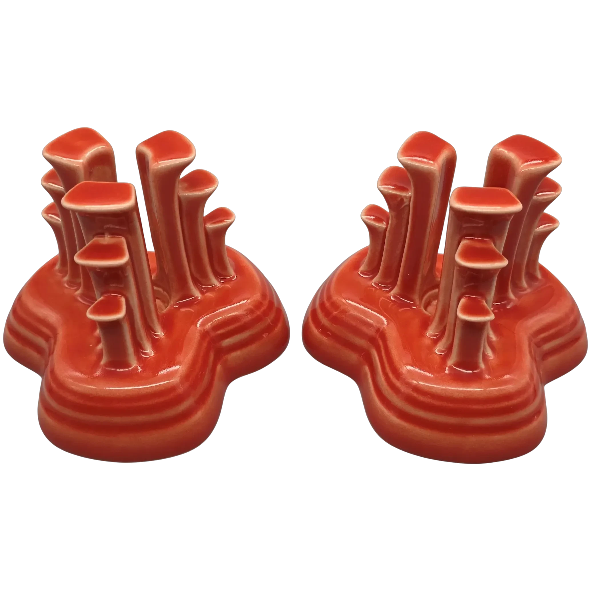 Pair Fiesta Persimmon Pyramid Candle Holders