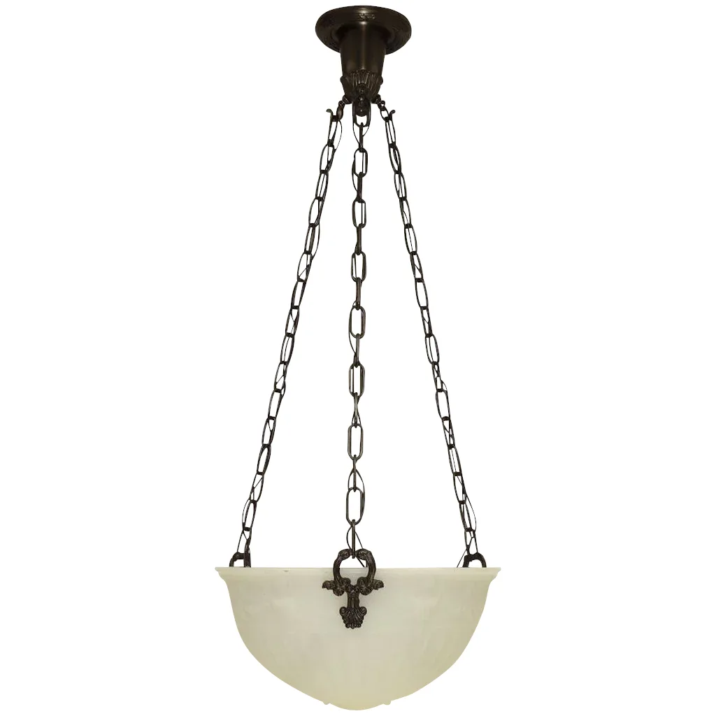 Vintage Bowl Light Fixture - Cast Glass - Urns & Swags