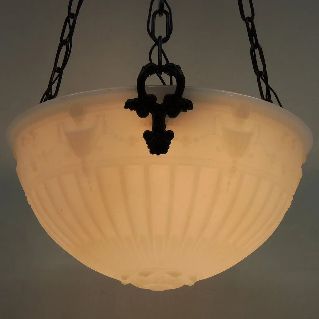 Vintage Bowl Light Fixture - Cast Glass - Urns & Swags - View 3