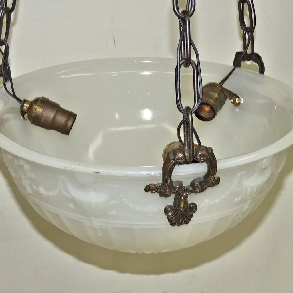 Vintage Bowl Light Fixture - Cast Glass - Urns & Swags - View 9