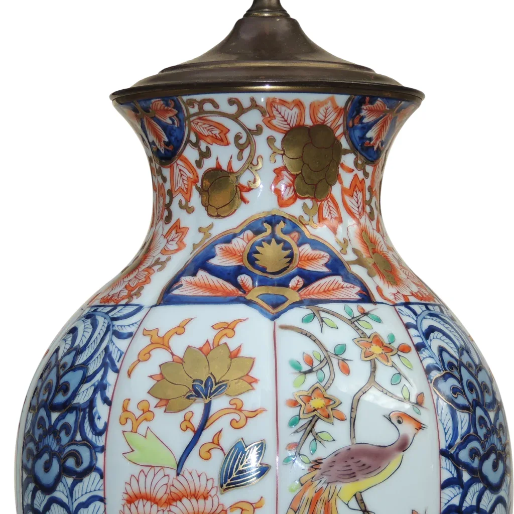 Pair Large Vintage Imari Vase Form Lamps by Wildwood with Birds and Florals - View 5