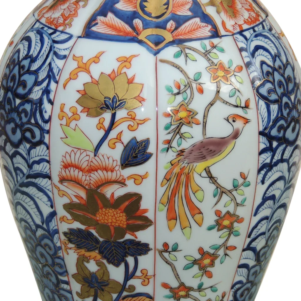 Pair Large Vintage Imari Vase Form Lamps by Wildwood with Birds and Florals - View 6