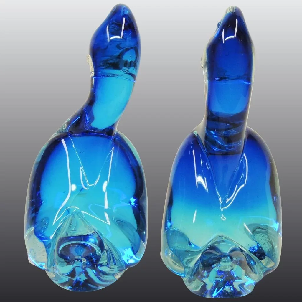 Pair Large Blue Seguso Murano Glass Ducks - View 4