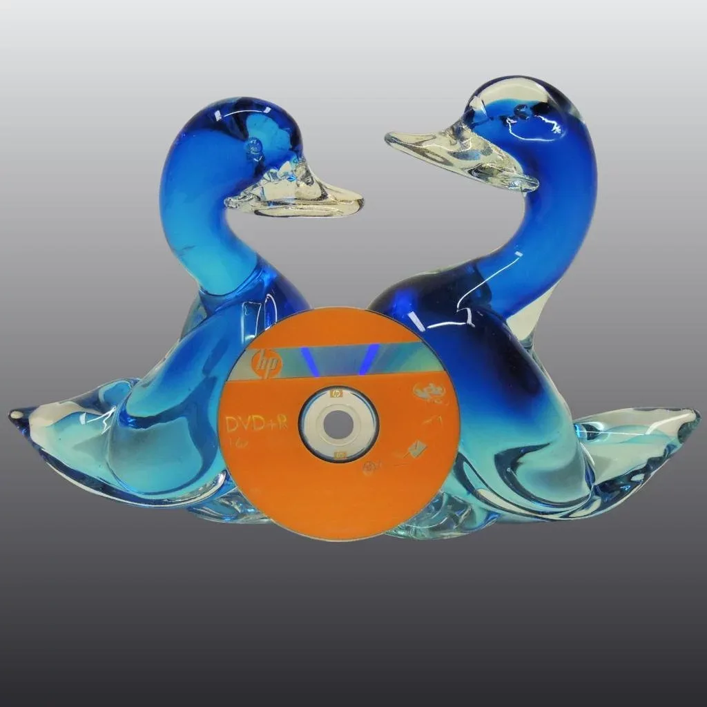 Pair Large Blue Seguso Murano Glass Ducks - View 9