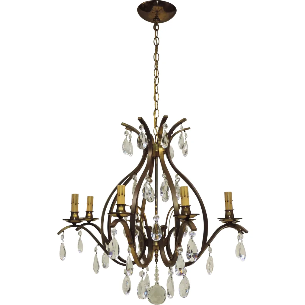 Vintage 8-Light W.German Chandelier - Brass and Crystal