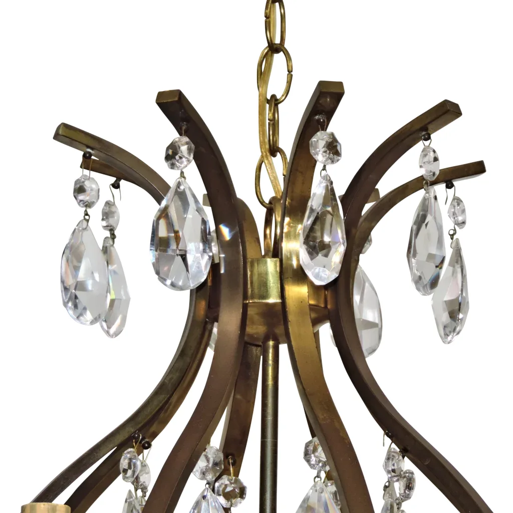 Vintage 8-Light W.German Chandelier - Brass and Crystal - View 3