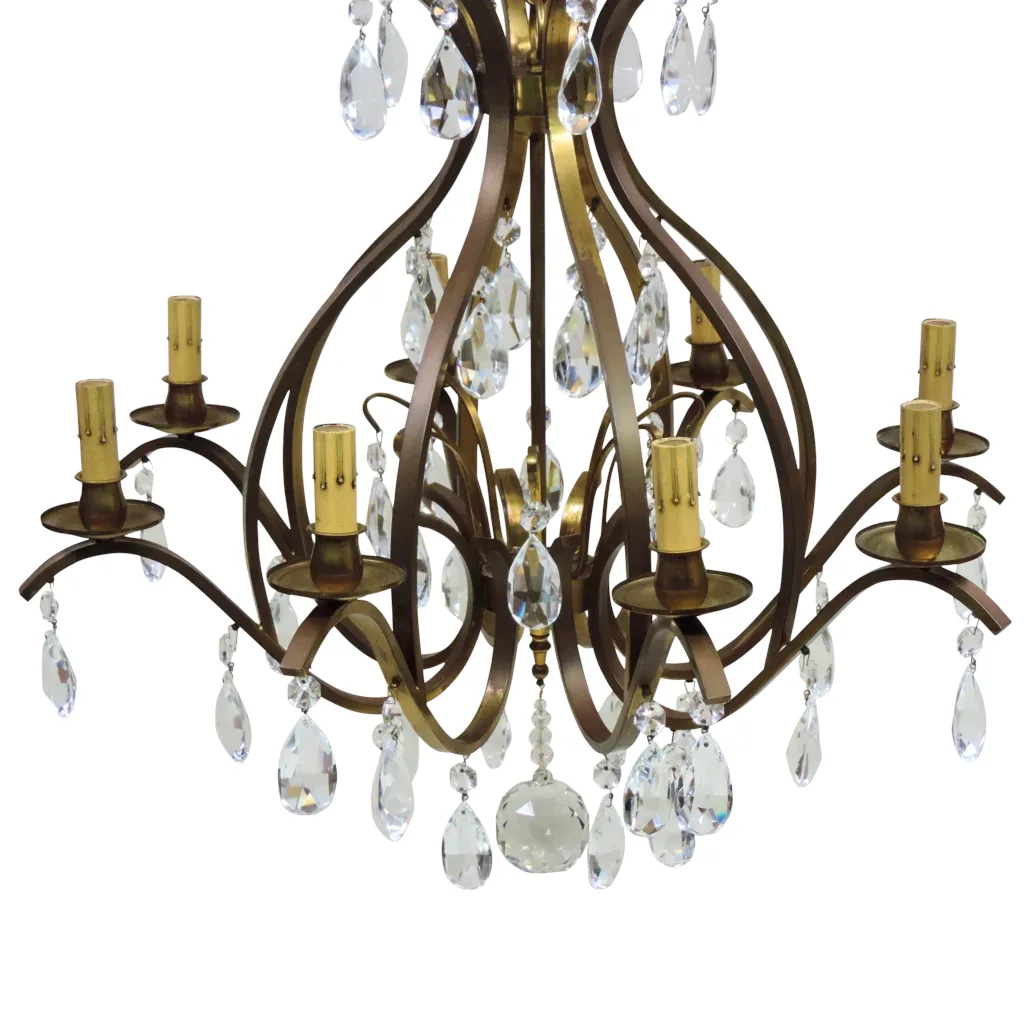 Vintage 8-Light W.German Chandelier - Brass and Crystal - View 4
