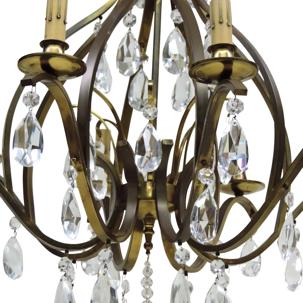 Vintage 8-Light W.German Chandelier - Brass and Crystal - View 5