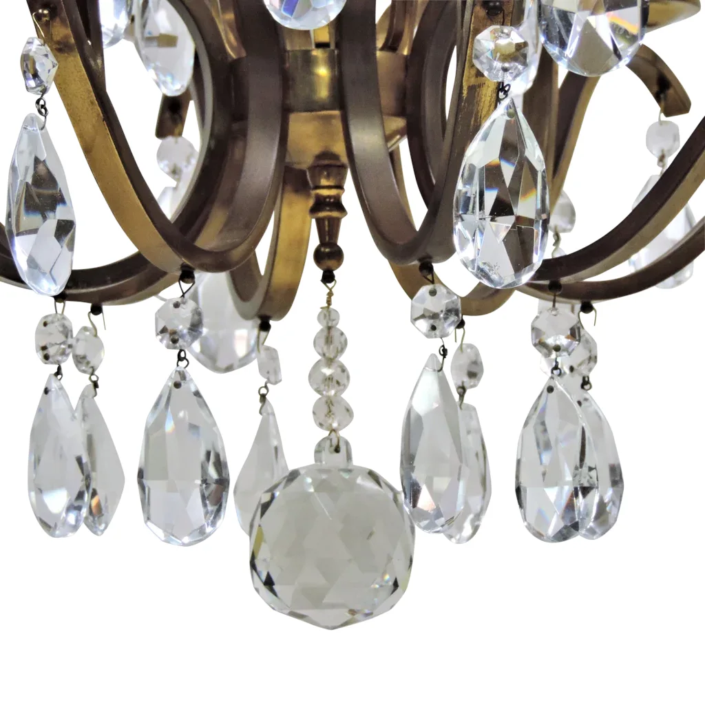 Vintage 8-Light W.German Chandelier - Brass and Crystal - View 7