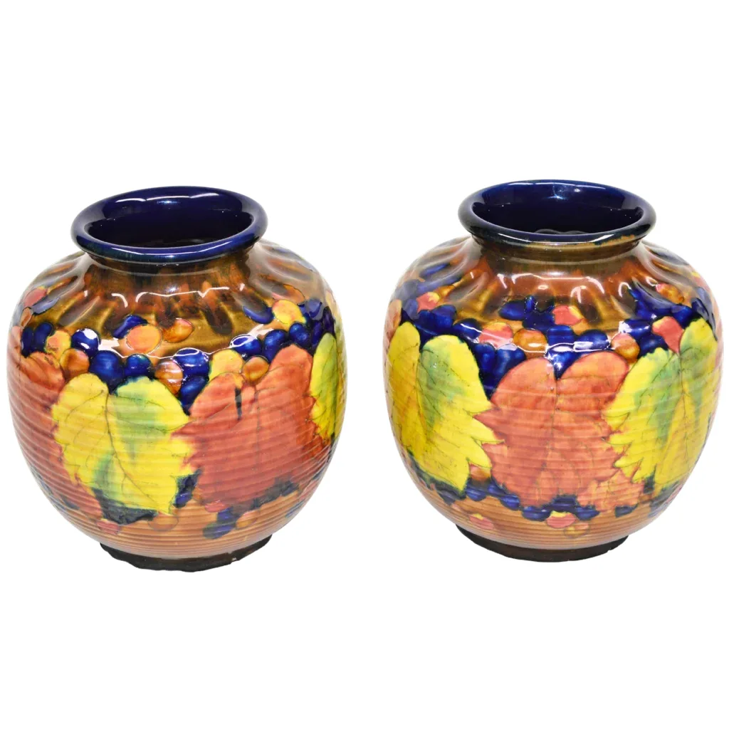 Pair Colorful Vintage Awaji Pottery Vases - View 2
