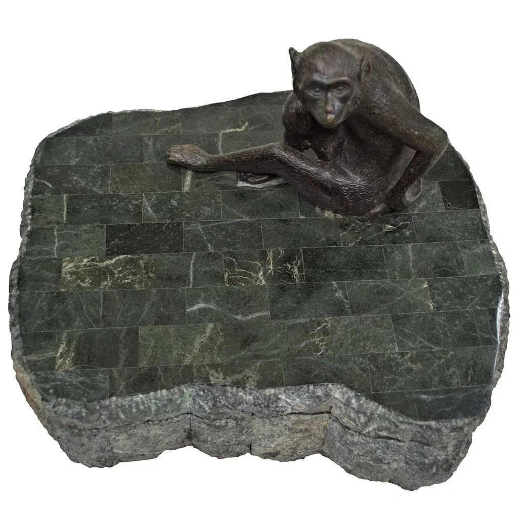 Vintage Maitland Smith Marble Box - Bronze Monkey - View 3