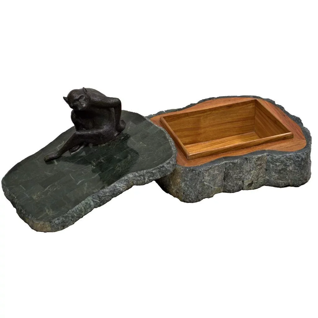 Vintage Maitland Smith Marble Box - Bronze Monkey - View 4
