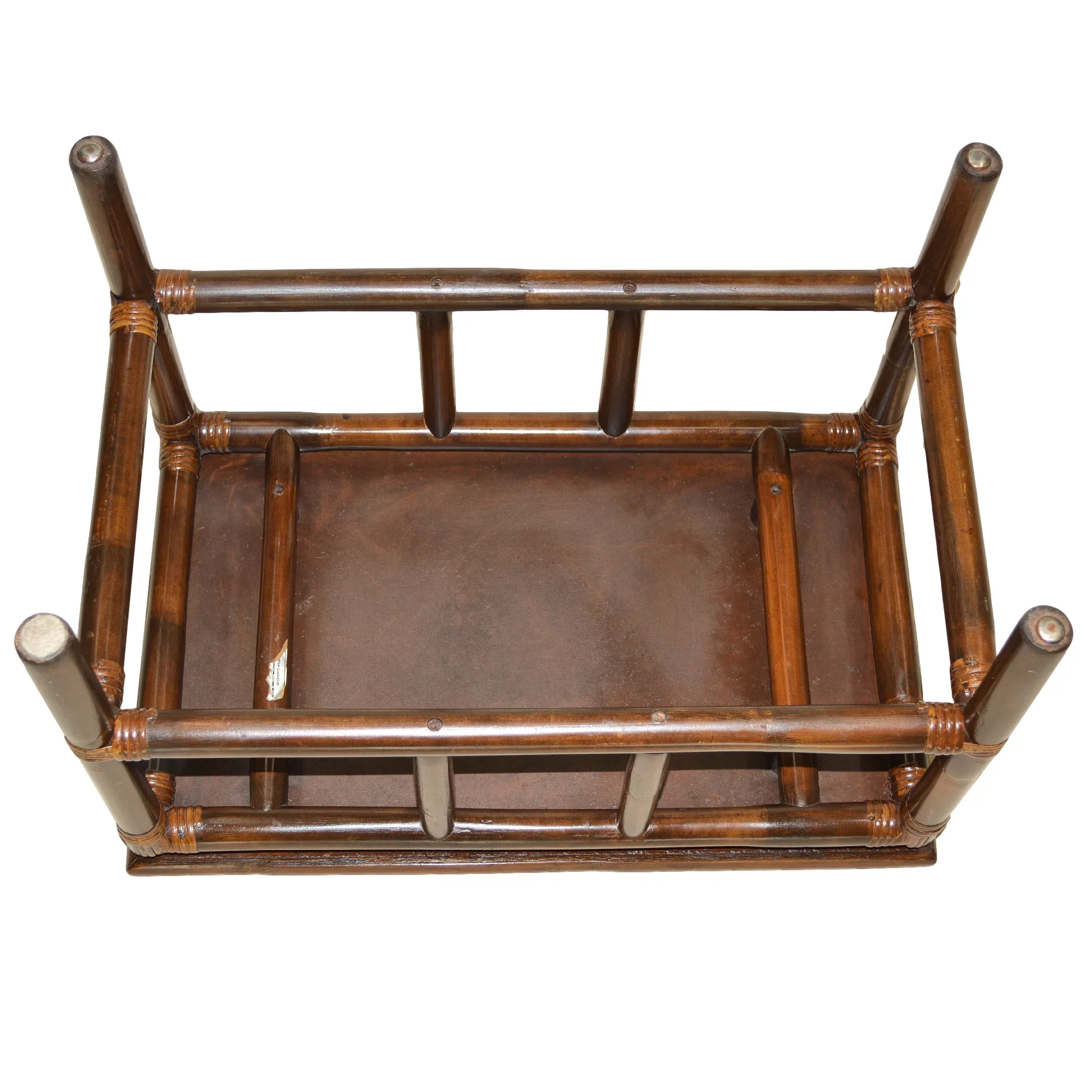 Pair Mid-Century Rattan Tables - Smokey Bronze Mirror Tops - View 6