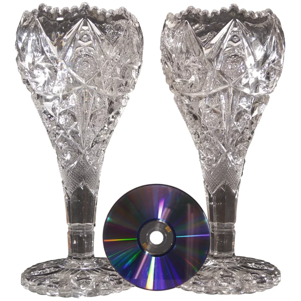 Pair Imperial Thunderbolt Nucut Crystal Vases - Scarce Size - View 4