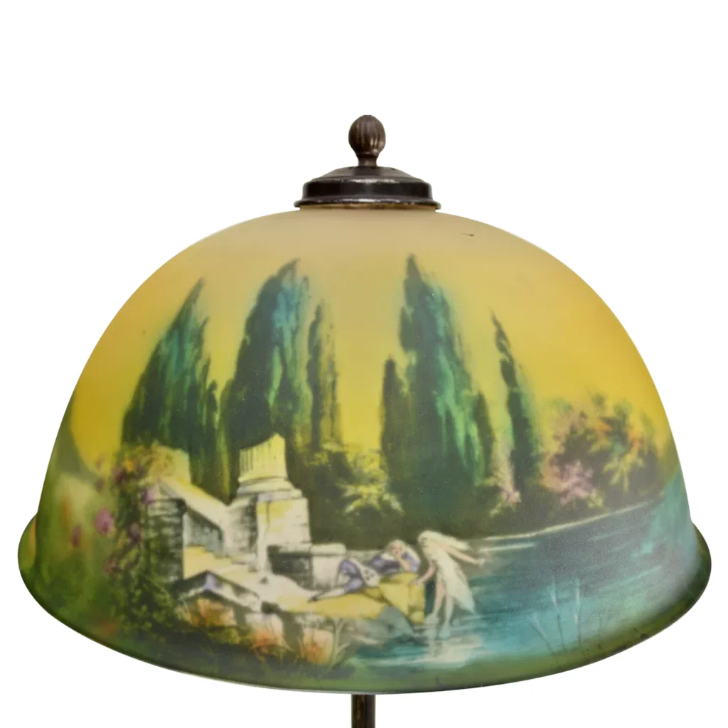 Pittsburgh Reverse Painted Swan, Lake, Stream, Birds, Trees Scenic Lamp - Dolphin Base - 18 inch - View 4