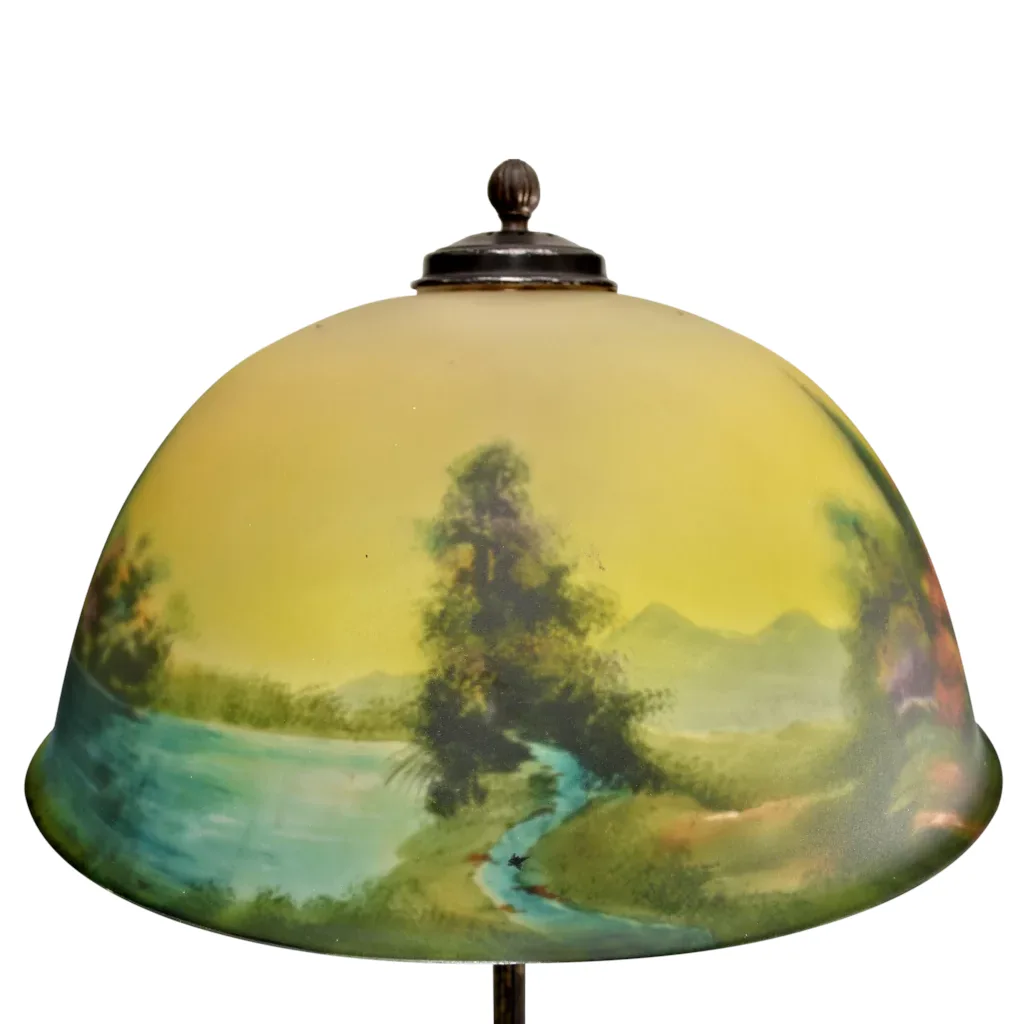 Pittsburgh Reverse Painted Swan, Lake, Stream, Birds, Trees Scenic Lamp - Dolphin Base - 18 inch - View 5
